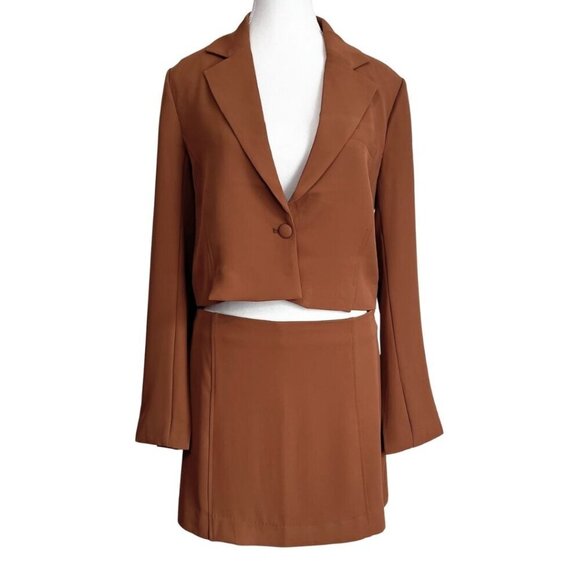 NWT JASON WU RUSSET BROWN SKIRT CROPPED BLAZER COORDINATED SET - M - Picture 1 of 12